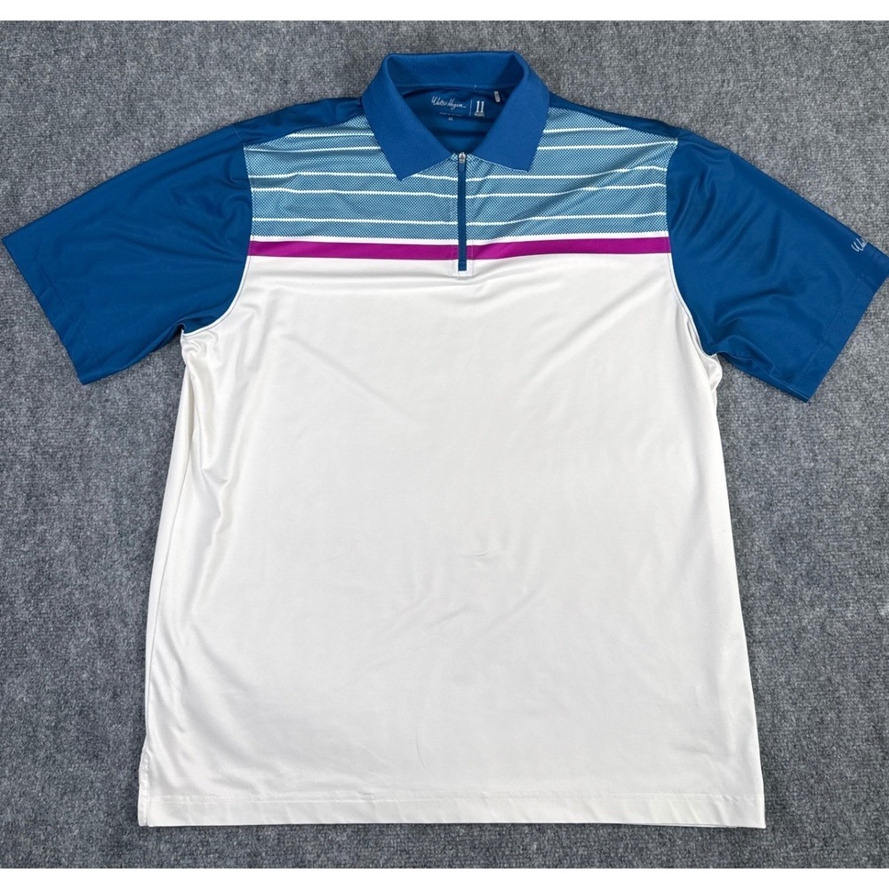 Walter Hagen Mens XL White Geometric Stripe 1/4 Zip Golf‎ Polo Shirt 11 Majors